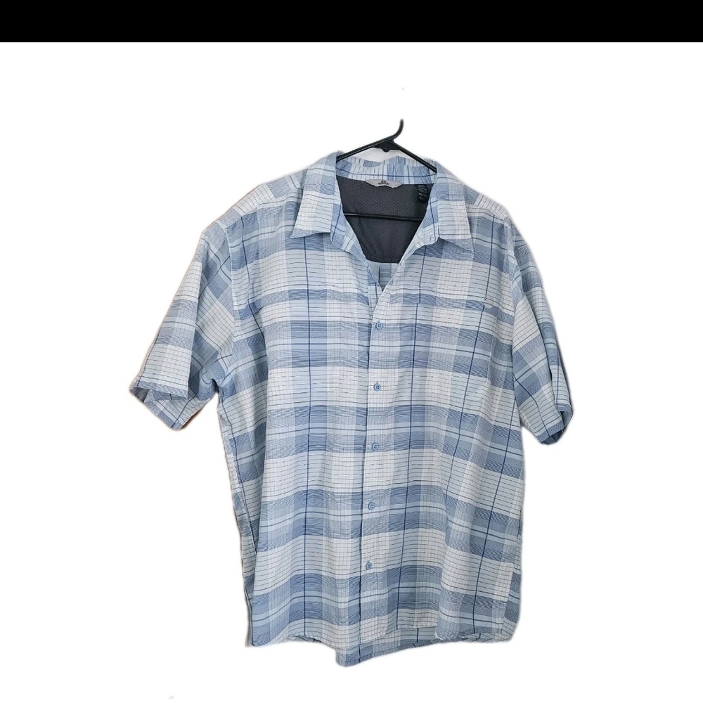 Wrangler Light Blue and White Plaid Button Up.